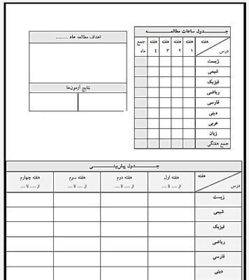 جدول برنامه درسی ماهیانه
